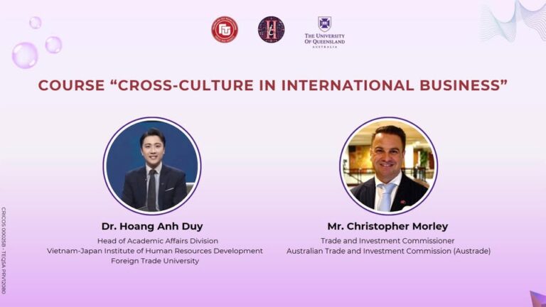 Sinh viên chương trình CTTT i-Hons tiếp nhận kiến thức thực tiễn từ Tham tán Thương mại và Đầu tư Úc trong học phần Cross-Culture in International Business
