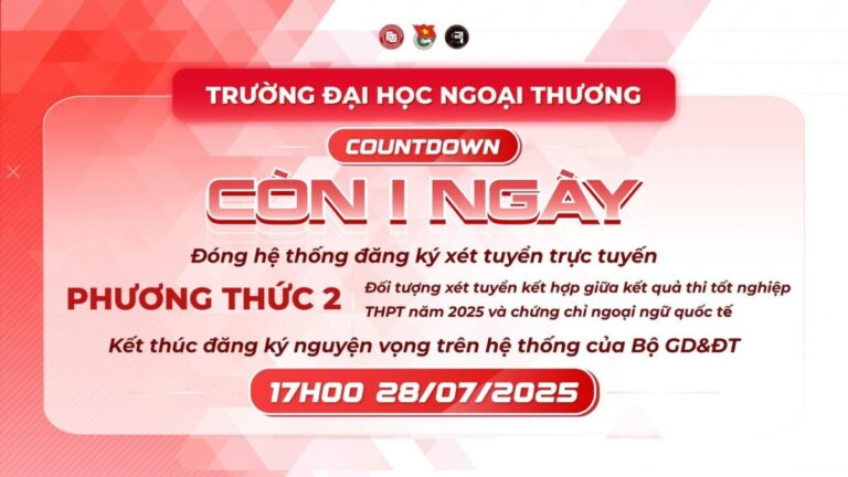 Chỉ còn một ngày: Trường Đại học Ngoại thương chính thức đóng hệ thống xét tuyển trực tuyến phương thức 2 lúc 17h ngày 28/07/2025